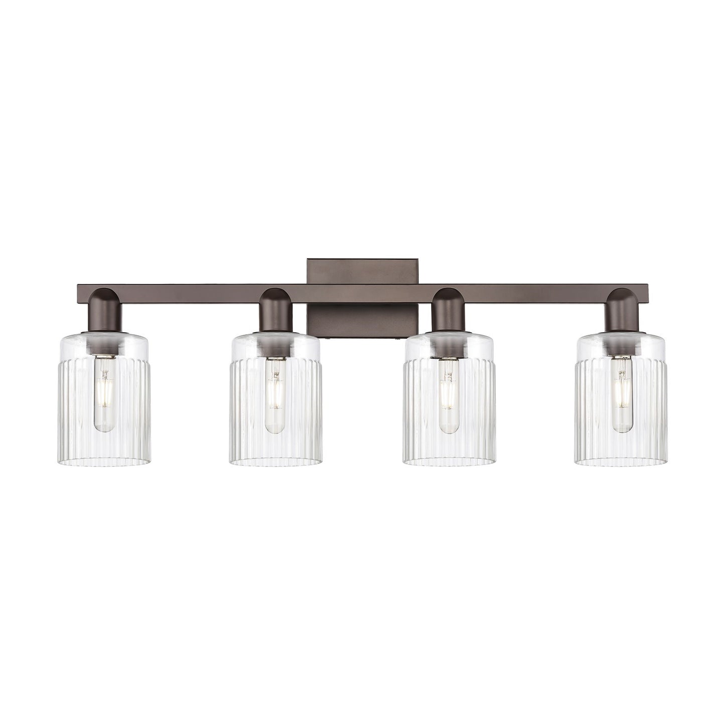 Innovations Hadley 32in 4-Light Bath Vanity Light | Industrial Oil Rubbed Bronze Steel and Clear Ribbed Glass | Bathroom Vanity | Model 716-4W-OB-G342
