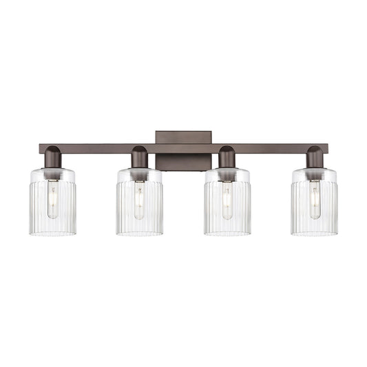 Innovations Hadley 32in 4-Light Bath Vanity Light | Industrial Oil Rubbed Bronze Steel and Clear Ribbed Glass | Bathroom Vanity | Model 716-4W-OB-G342
