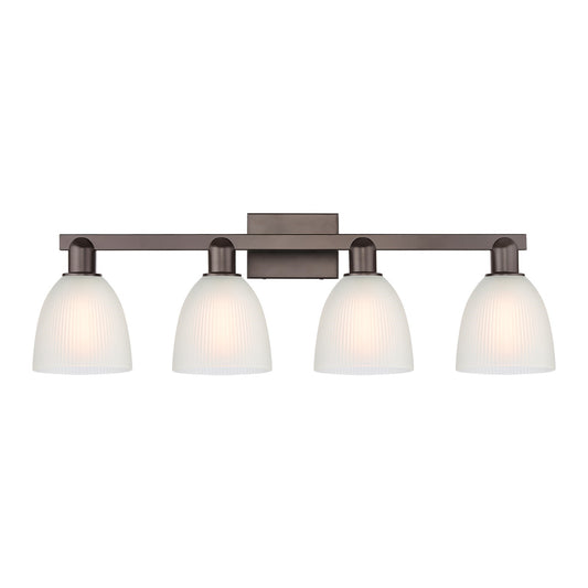Innovations Castile 33in 4-Light Bath Vanity Light | Industrial Oil Rubbed Bronze Steel and White Glass | Bathroom Vanity | Model 716-4W-OB-G381