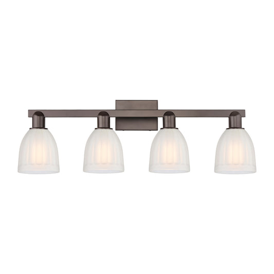 Innovations Brookfield 33in 4-Light Bath Vanity | Industrial Oil Rubbed Bronze and White Frosted Glass | Bathroom Vanity Light | Model 716-4W-OB-G441