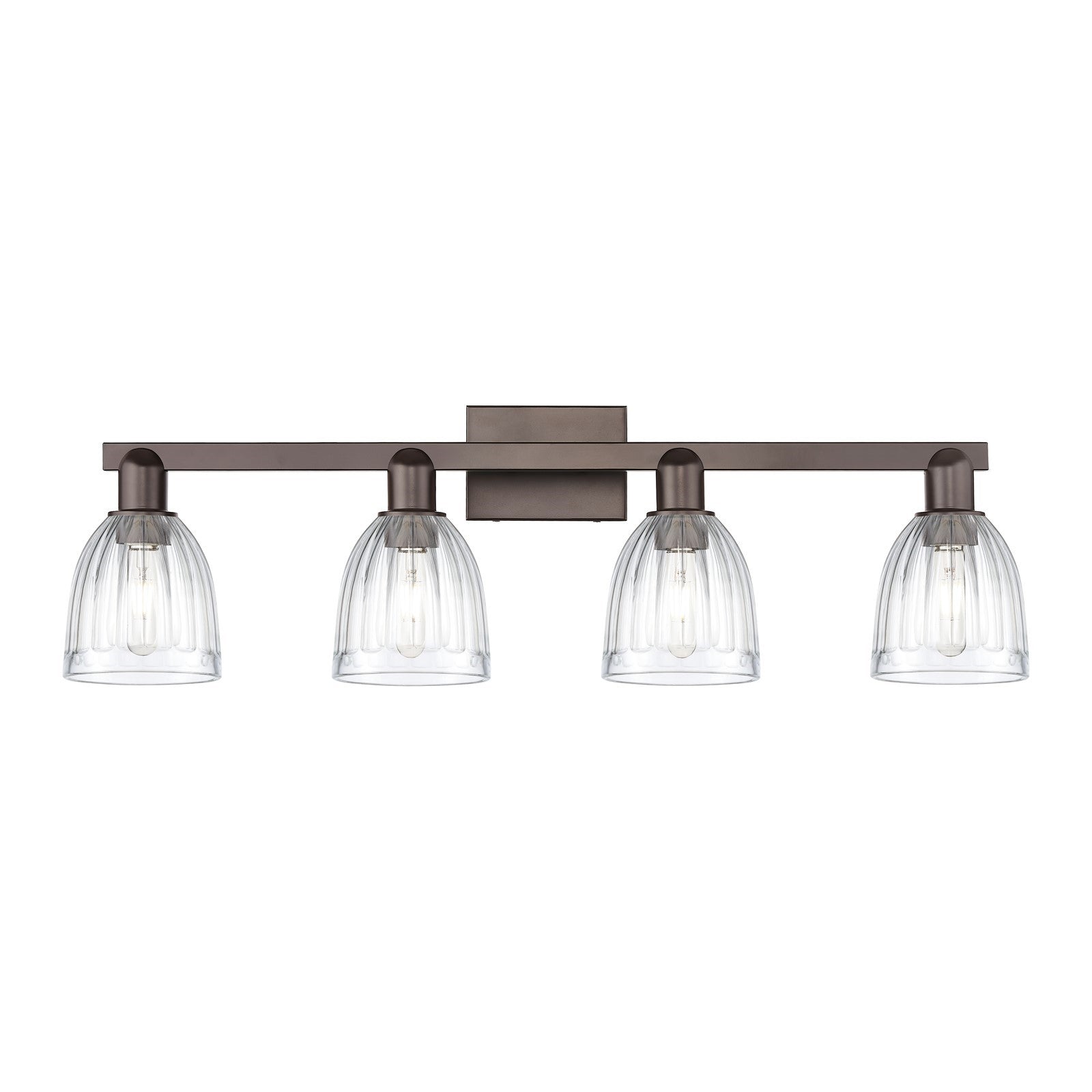 Innovations Brookfield 33in 4-Light Bath Vanity | Industrial Oil Rubbed Bronze Steel and Clear Ribbed Glass | Bathroom Vanity Light | Model 716-4W-OB-G442