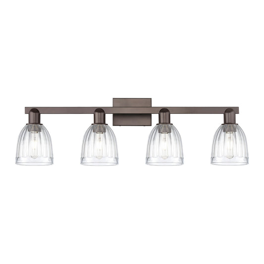 Innovations Brookfield 33in 4-Light Bath Vanity | Industrial Oil Rubbed Bronze Steel and Clear Ribbed Glass | Bathroom Vanity Light | Model 716-4W-OB-G442