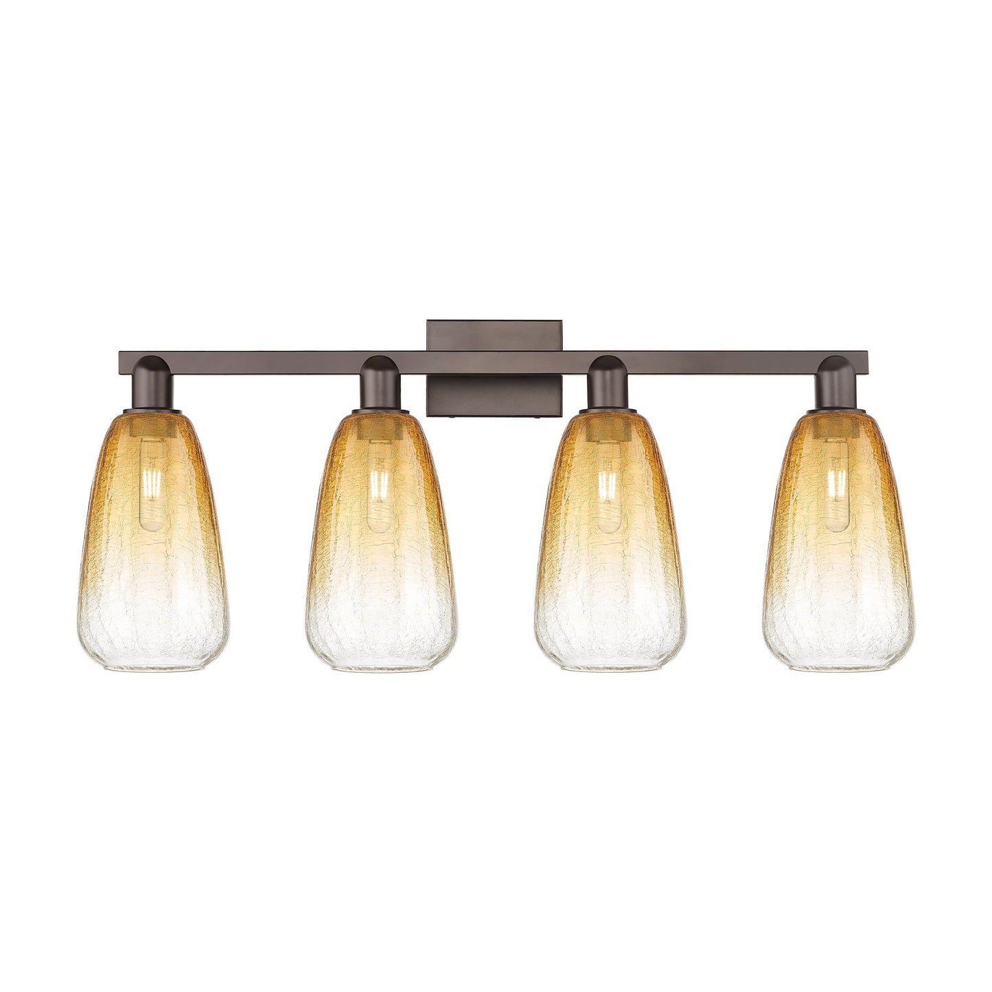 Innovations Brookhaven Almond 33in 4-Light Bath Vanity Light | Industrial Oil Rubbed Bronze and Amber Glass | Bathroom Vanity | Model 716-4W-OB-G480-6AM