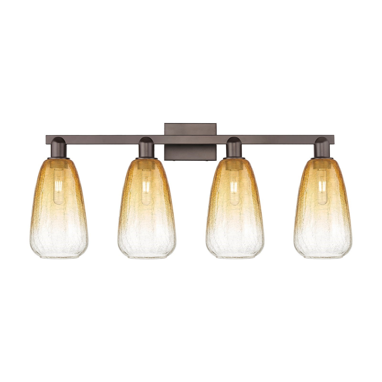 Innovations Brookhaven Almond 33in 4-Light Bath Vanity Light | Industrial Oil Rubbed Bronze and Amber Glass | Bathroom Vanity | Model 716-4W-OB-G480-6AM