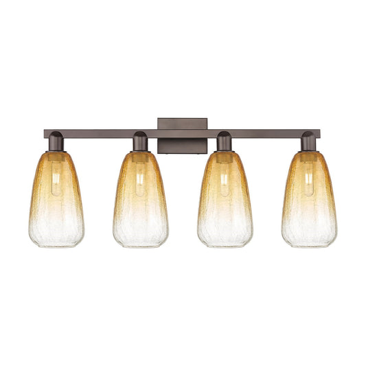 Innovations Brookhaven Almond 33in 4-Light Bath Vanity Light | Industrial Oil Rubbed Bronze and Amber Glass | Bathroom Vanity | Model 716-4W-OB-G480-6AM