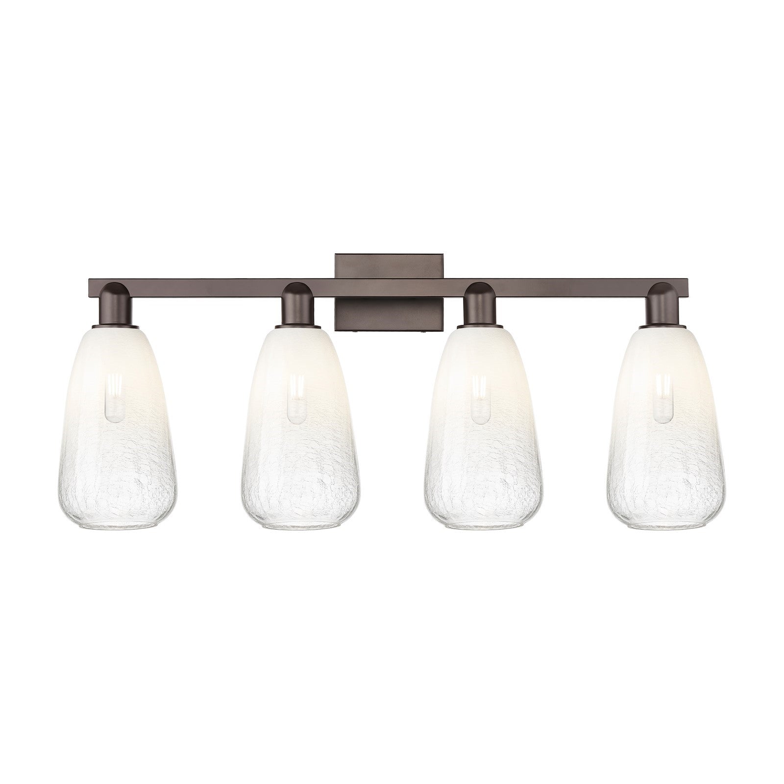 Innovations Brookhaven Almond 33in 4-Light Bath Vanity Light | Industrial Oil Rubbed Bronze Steel and Opal Glass | Bathroom | Model 716-4W-OB-G480-6OP