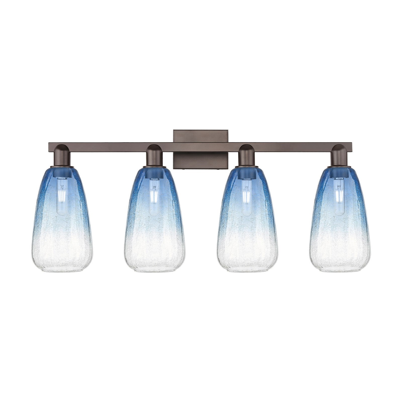 Innovations Brookhaven Almond 33in 4-Light Bath Vanity | Industrial Oil Rubbed Bronze Steel and Sapphire Blue Glass | Bathroom | Model 716-4W-OB-G480-6SB