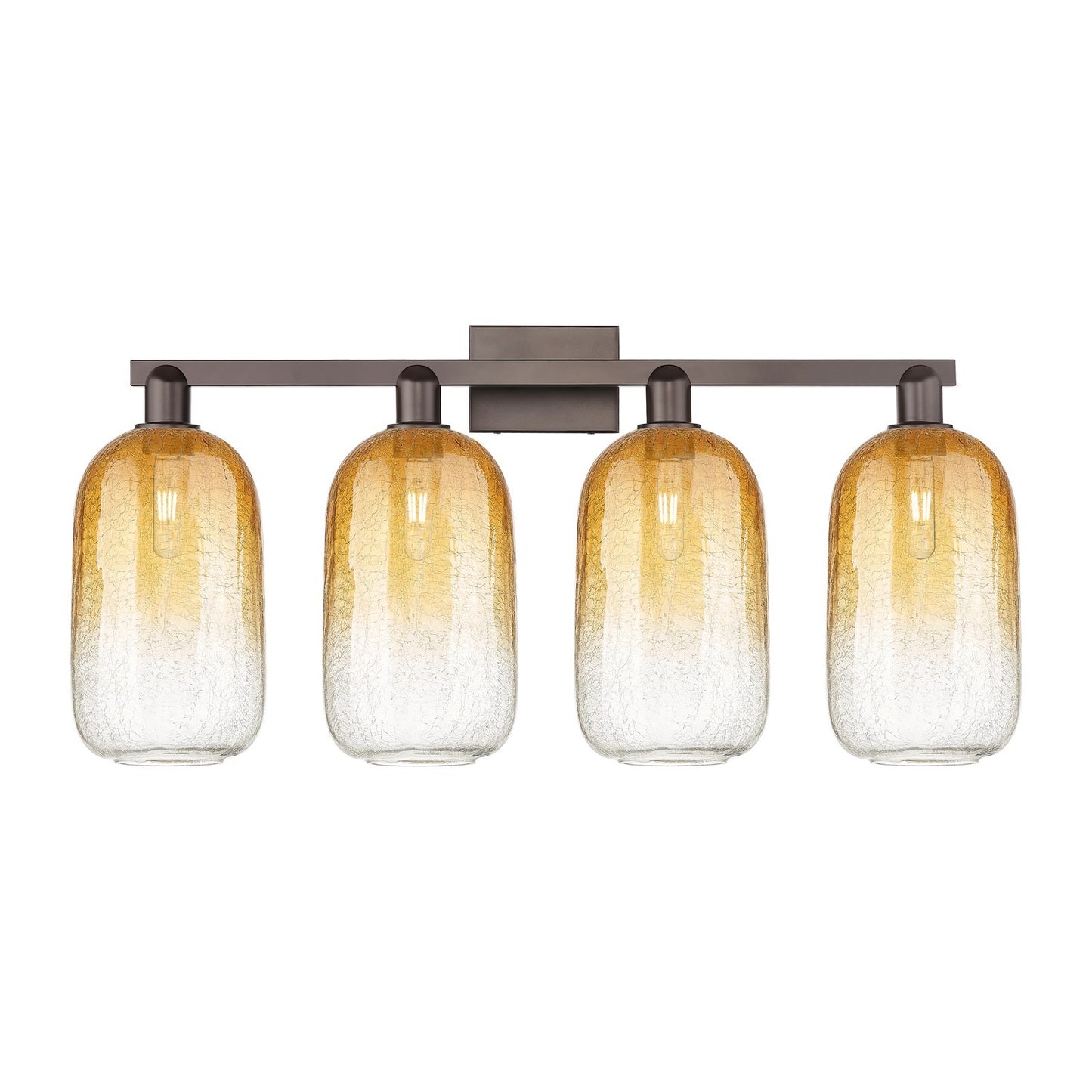 Innovations Brookhaven Cloche 34in 4-Light Bath Vanity Light | Industrial Oil Rubbed Bronze Steel and Amber Glass | Bathroom | Model 716-4W-OB-G482-7AM