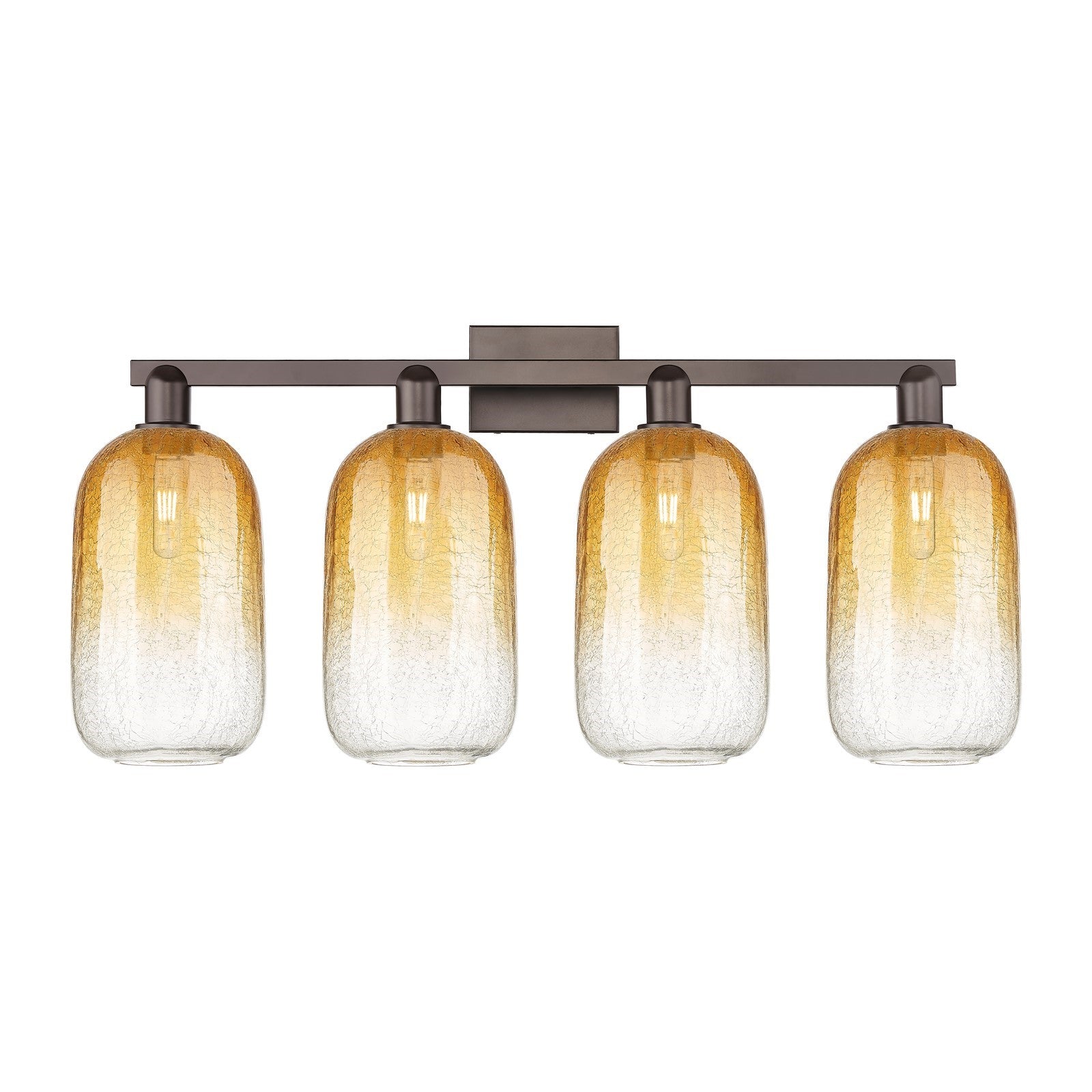 Innovations Brookhaven Cloche 34in 4-Light Bath Vanity Light | Industrial Oil Rubbed Bronze Steel and Amber Glass | Bathroom | Model 716-4W-OB-G482-7AM