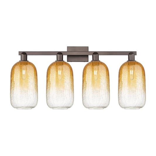 Innovations Brookhaven Cloche 34in 4-Light Bath Vanity Light | Industrial Oil Rubbed Bronze Steel and Amber Glass | Bathroom | Model 716-4W-OB-G482-7AM