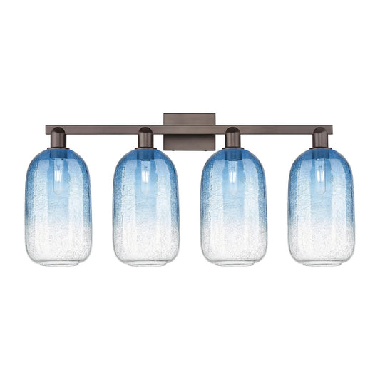 Innovations Brookhaven Cloche 34in 4-Light Bath Vanity Light | Industrial Oil Rubbed Bronze and Sapphire Blue Glass | Bathroom | Model 716-4W-OB-G482-7SB