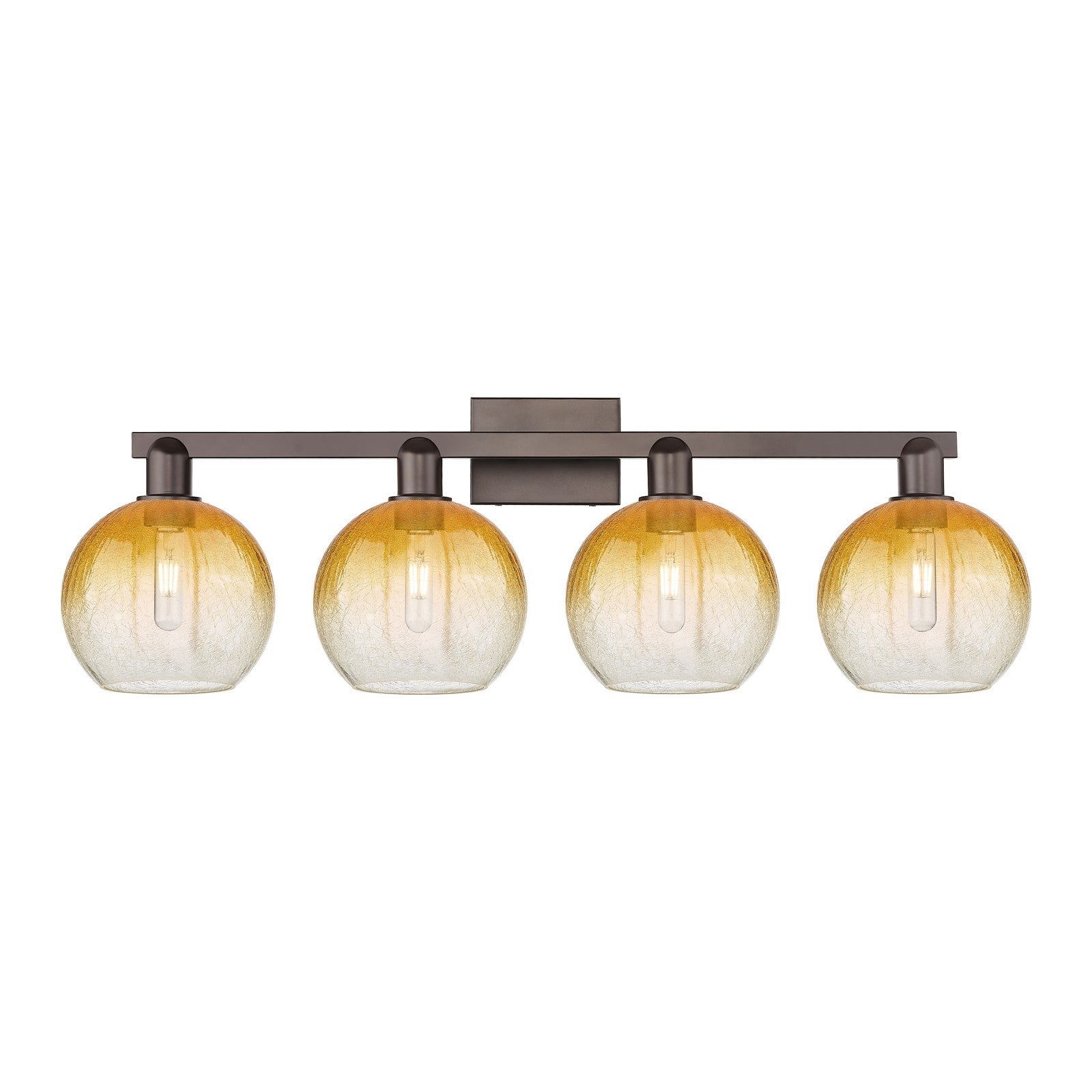 Innovations Brookhaven Globe 35in 4-Light Bath Vanity | Industrial Oil Rubbed Bronze Steel and Amber Glass | Bathroom & Powder | Model 716-4W-OB-G483-8AM
