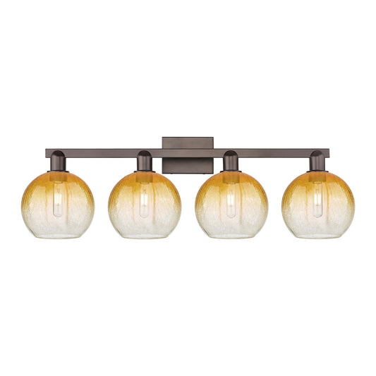 Innovations Brookhaven Globe 35in 4-Light Bath Vanity | Industrial Oil Rubbed Bronze Steel and Amber Glass | Bathroom & Powder | Model 716-4W-OB-G483-8AM