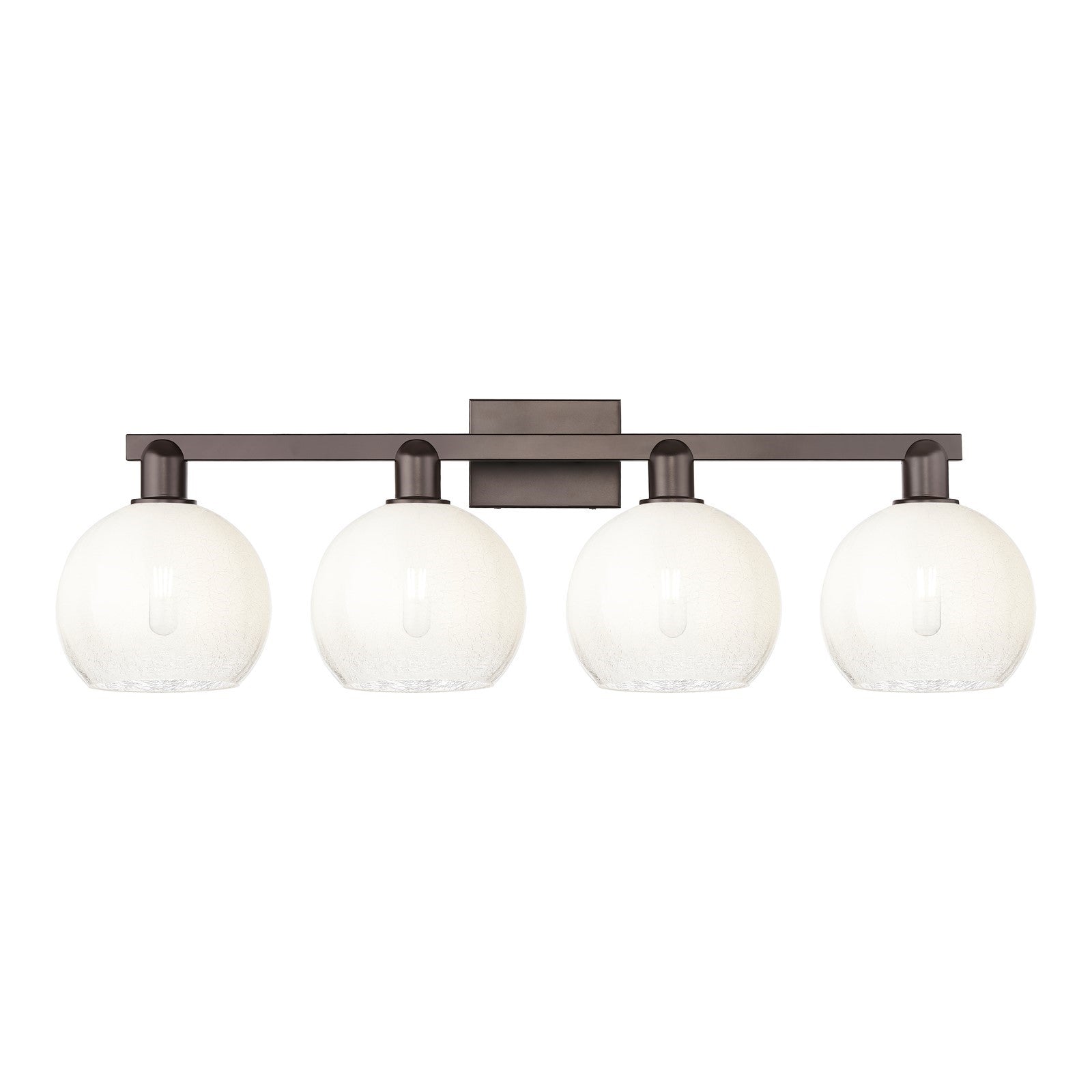 Innovations Brookhaven Globe 35in 4-Light Bath Vanity Light | Industrial Oil Rubbed Bronze Steel and Opal Glass | Damp Rated | Model 716-4W-OB-G483-8OP