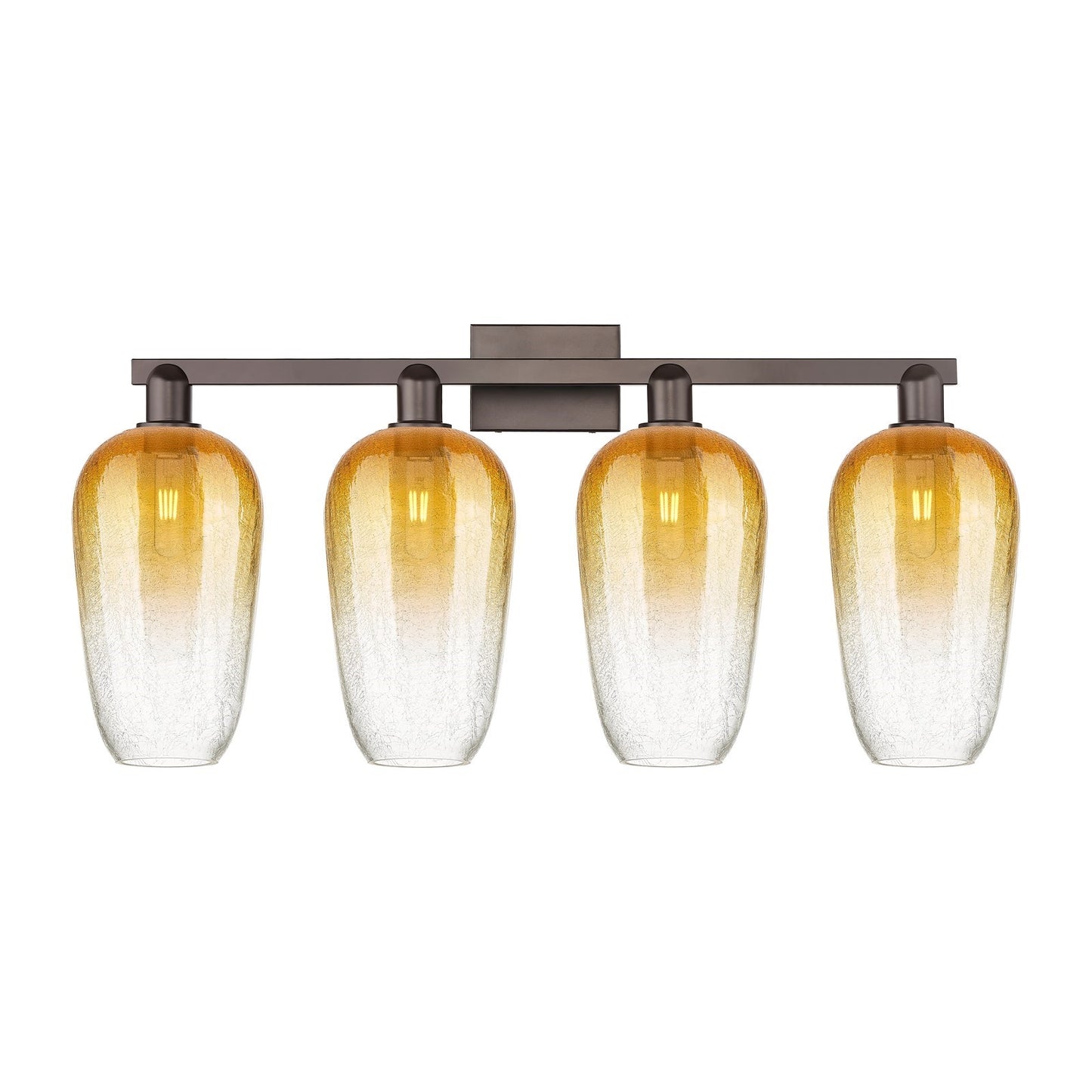 Innovations Brookhaven Flute 34in 4-Light Bath Vanity Light | Industrial Oil Rubbed Bronze Steel and Amber Glass | Bathroom | Model 716-4W-OB-G484-7AM