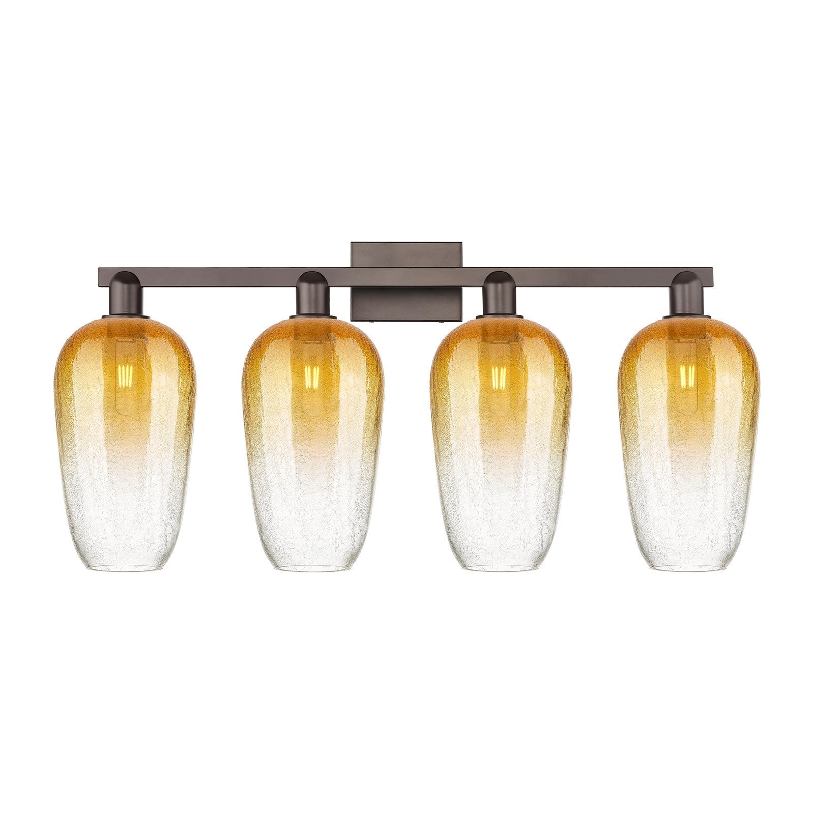 Innovations Brookhaven Flute 34in 4-Light Bath Vanity Light | Industrial Oil Rubbed Bronze Steel and Amber Glass | Bathroom | Model 716-4W-OB-G484-7AM