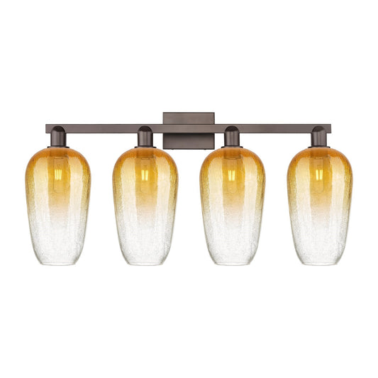 Innovations Brookhaven Flute 34in 4-Light Bath Vanity Light | Industrial Oil Rubbed Bronze Steel and Amber Glass | Bathroom | Model 716-4W-OB-G484-7AM