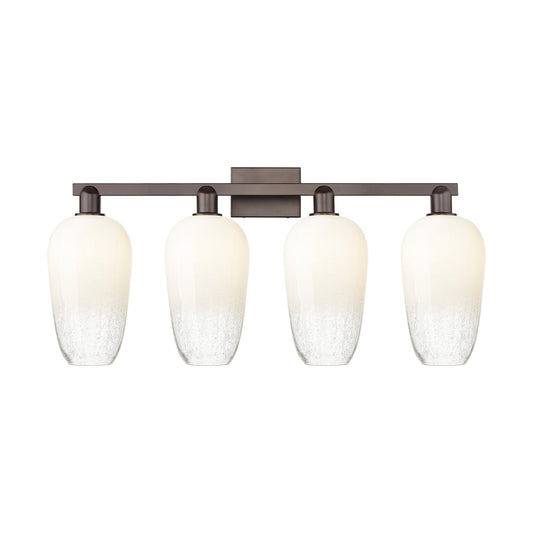 Innovations Brookhaven Flute 34in 4-Light Bath Vanity Light | Industrial Oil Rubbed Bronze and Opal Glass | Damp Rated Bathroom | Model 716-4W-OB-G484-7OP