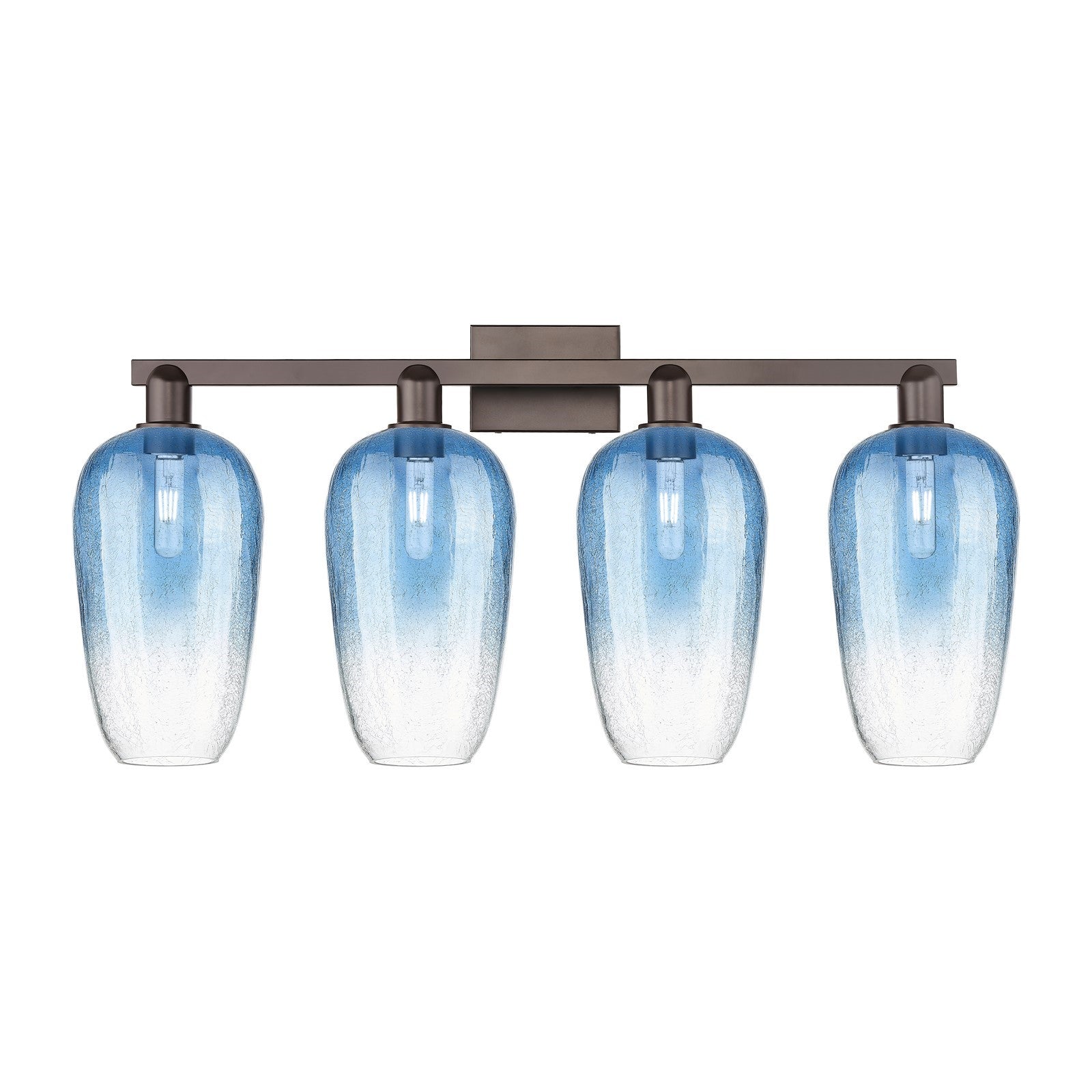 Innovations Brookhaven Flute 34in 4-Light Bath Vanity Light | Industrial Oil Rubbed Bronze Steel and Sapphire Blue Glass | Model 716-4W-OB-G484-7SB