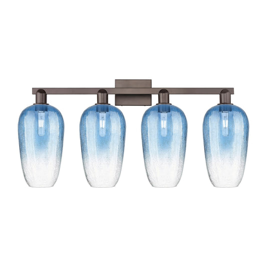 Innovations Brookhaven Flute 34in 4-Light Bath Vanity Light | Industrial Oil Rubbed Bronze Steel and Sapphire Blue Glass | Model 716-4W-OB-G484-7SB