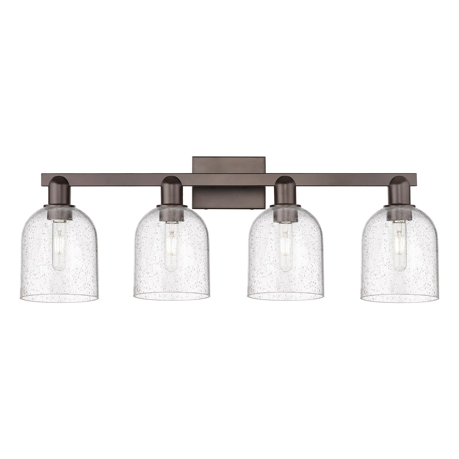 Innovations Bella 33in 4-Light Bath Vanity | Industrial Oil Rubbed Bronze Steel and Seedy Glass | Bathroom Vanity Light | Model 716-4W-OB-G558-6SDY