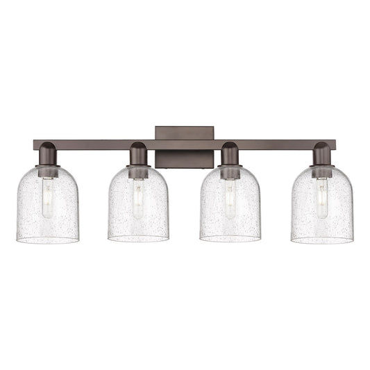 Innovations Bella 33in 4-Light Bath Vanity | Industrial Oil Rubbed Bronze Steel and Seedy Glass | Bathroom Vanity Light | Model 716-4W-OB-G558-6SDY