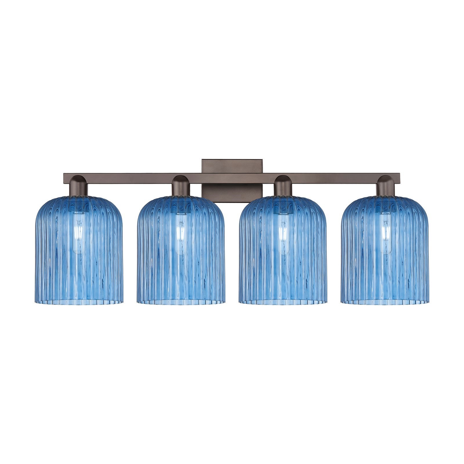 Innovations Bridal Veil 35in 4-Light Bath Vanity | Industrial Oil Rubbed Bronze and Princess Blue Glass | Bathroom Vanity Light | Model 716-4W-OB-G559-8BL