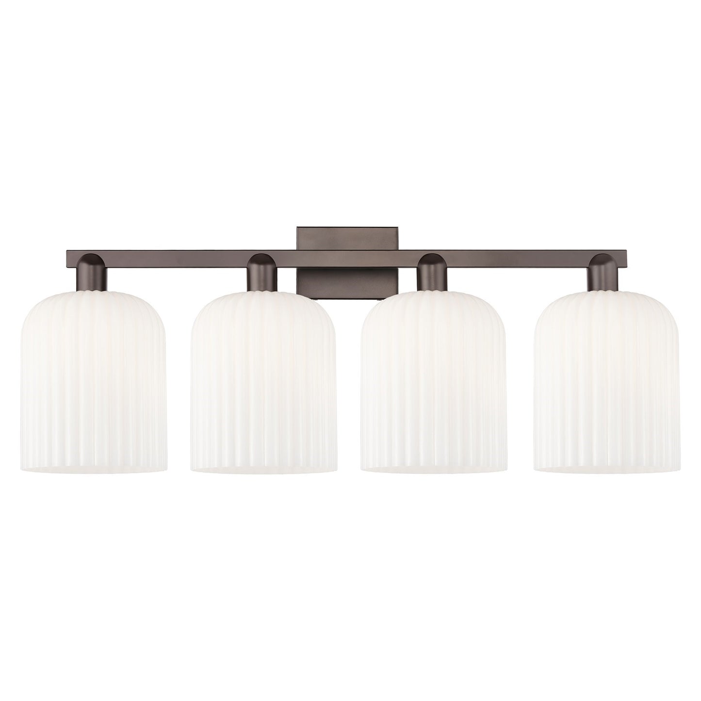 Innovations Bridal Veil 35in 4-Light Bath Vanity Light | Industrial Oil Rubbed Bronze Steel and Gloss White Ribbed Glass | Model 716-4W-OB-G559-8GWH