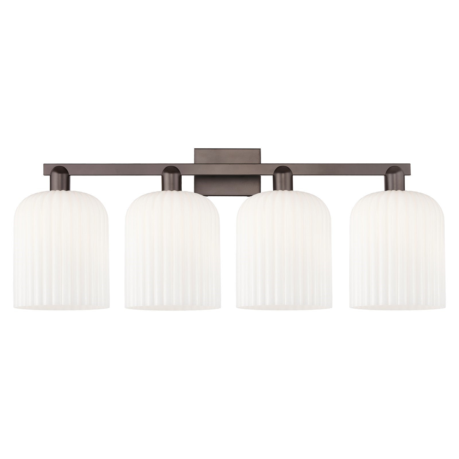 Innovations Bridal Veil 35in 4-Light Bath Vanity Light | Industrial Oil Rubbed Bronze Steel and Gloss White Ribbed Glass | Model 716-4W-OB-G559-8GWH