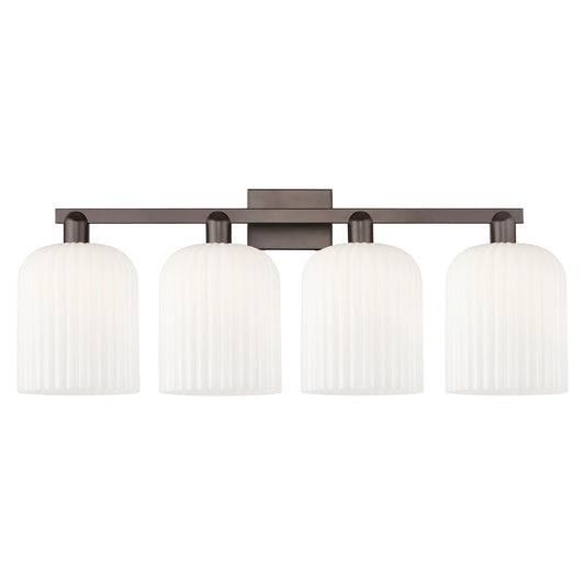 Innovations Bridal Veil 35in 4-Light Bath Vanity Light | Industrial Oil Rubbed Bronze Steel and Gloss White Ribbed Glass | Model 716-4W-OB-G559-8GWH