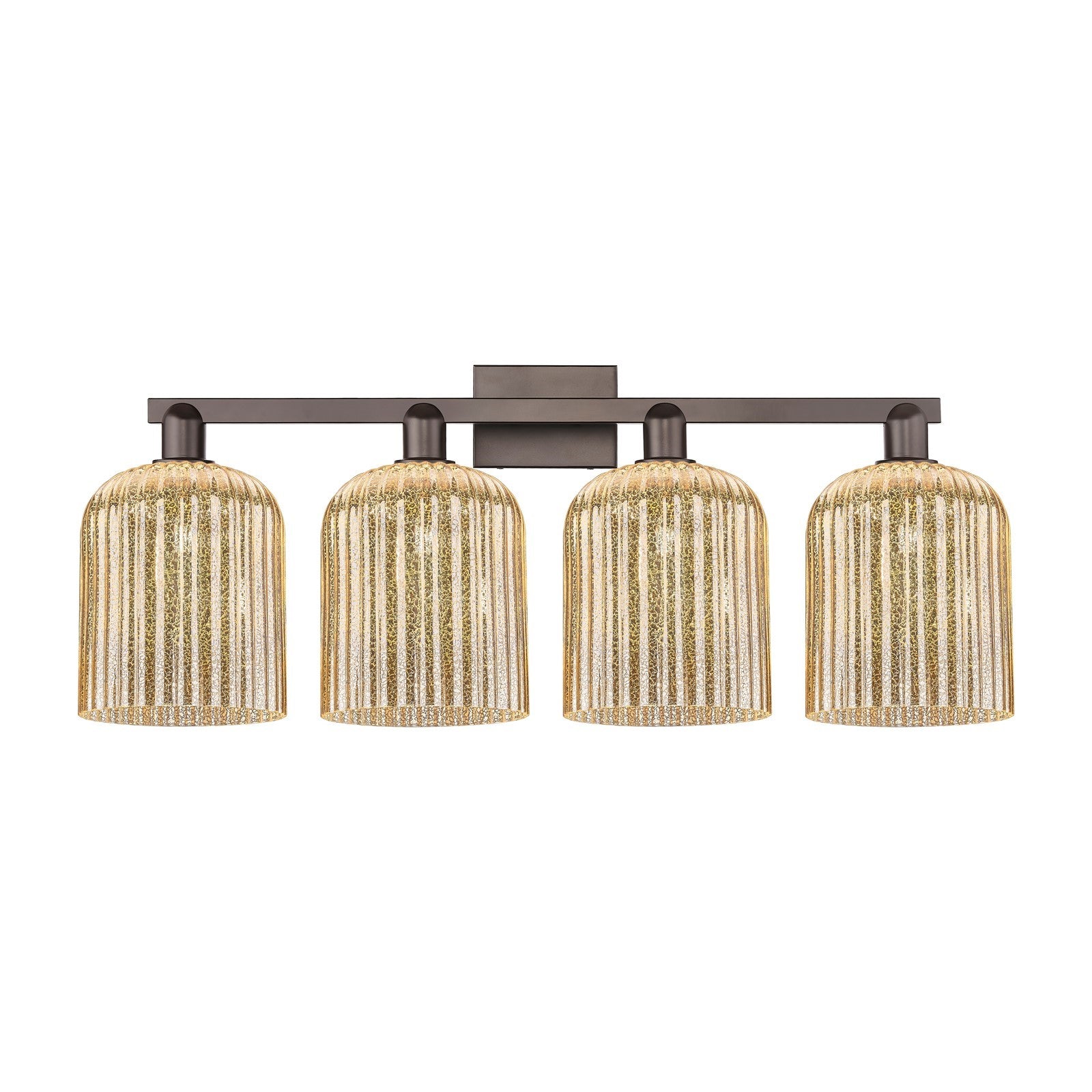Innovations Bridal Veil 35in 4-Light Bath Vanity Light | Industrial Oil Rubbed Bronze and Mercury Ribbed Glass | Bathroom | Model 716-4W-OB-G559-8ME
