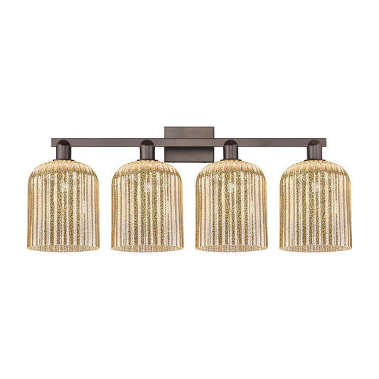 Innovations Bridal Veil 35in 4-Light Bath Vanity Light | Industrial Oil Rubbed Bronze and Mercury Ribbed Glass | Bathroom | Model 716-4W-OB-G559-8ME