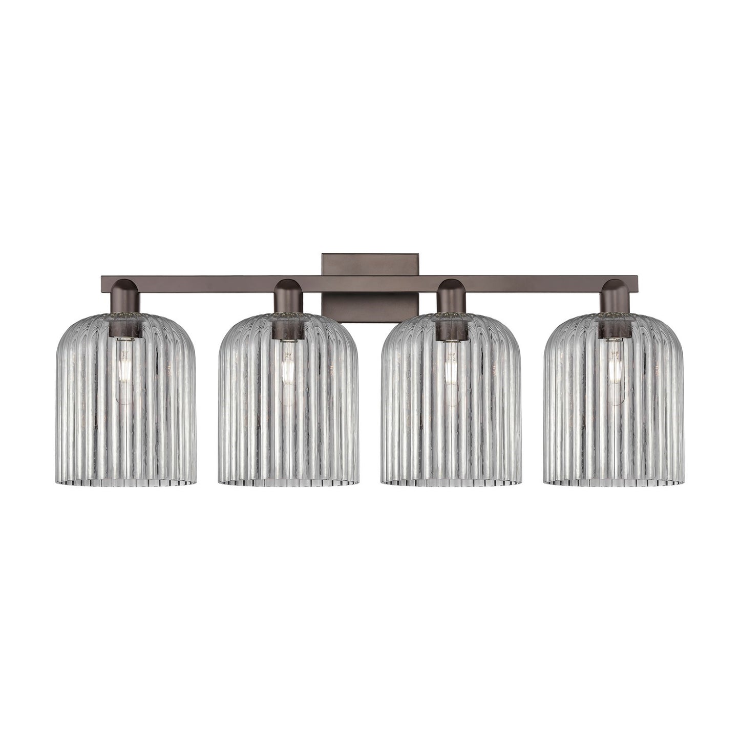 Innovations Bridal Veil 35in 4-Light Bath Vanity Light | Industrial Oil Rubbed Bronze Steel and Light Smoke Ribbed Glass | Model 716-4W-OB-G559-8SM