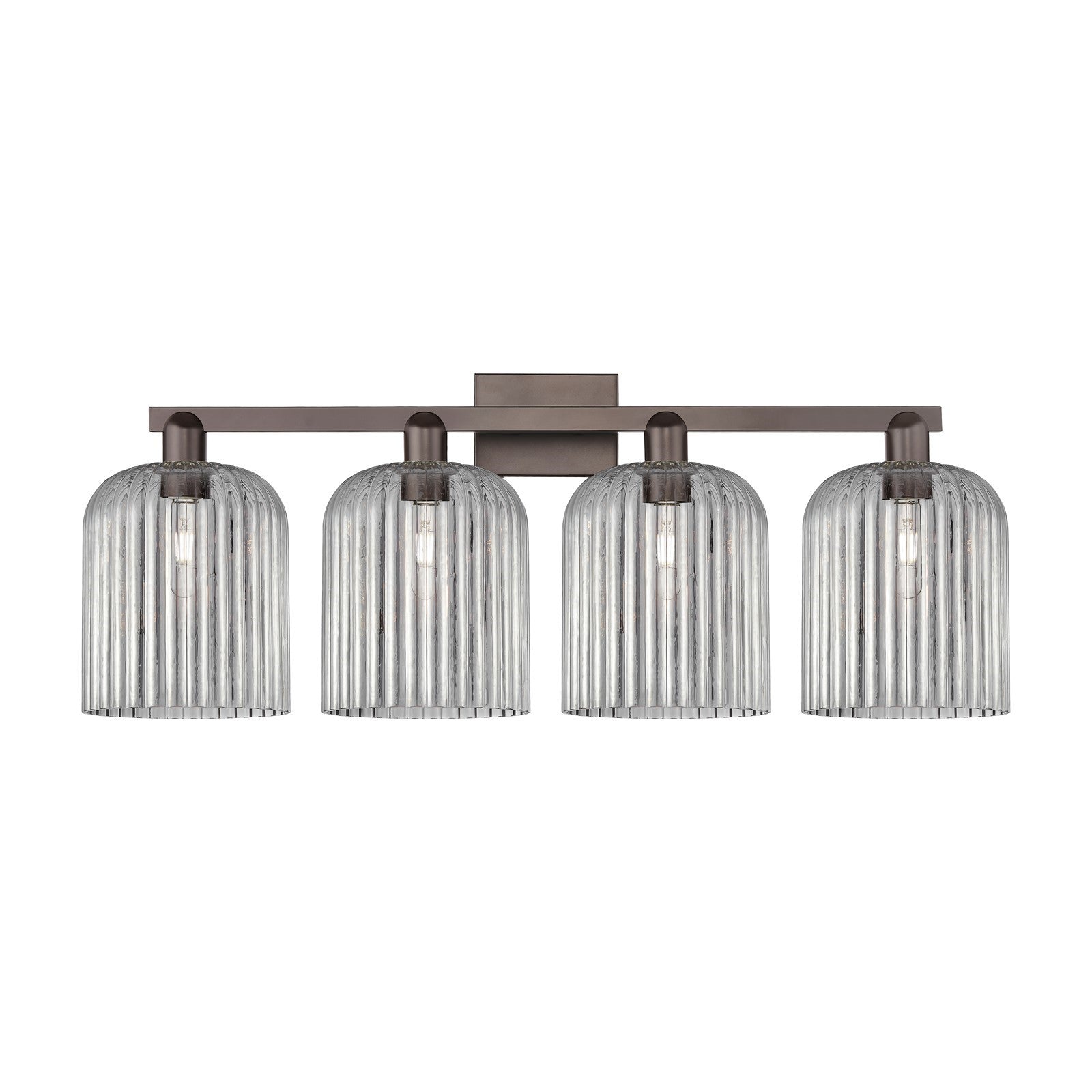 Innovations Bridal Veil 35in 4-Light Bath Vanity Light | Industrial Oil Rubbed Bronze Steel and Light Smoke Ribbed Glass | Model 716-4W-OB-G559-8SM