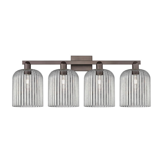Innovations Bridal Veil 35in 4-Light Bath Vanity Light | Industrial Oil Rubbed Bronze Steel and Light Smoke Ribbed Glass | Model 716-4W-OB-G559-8SM