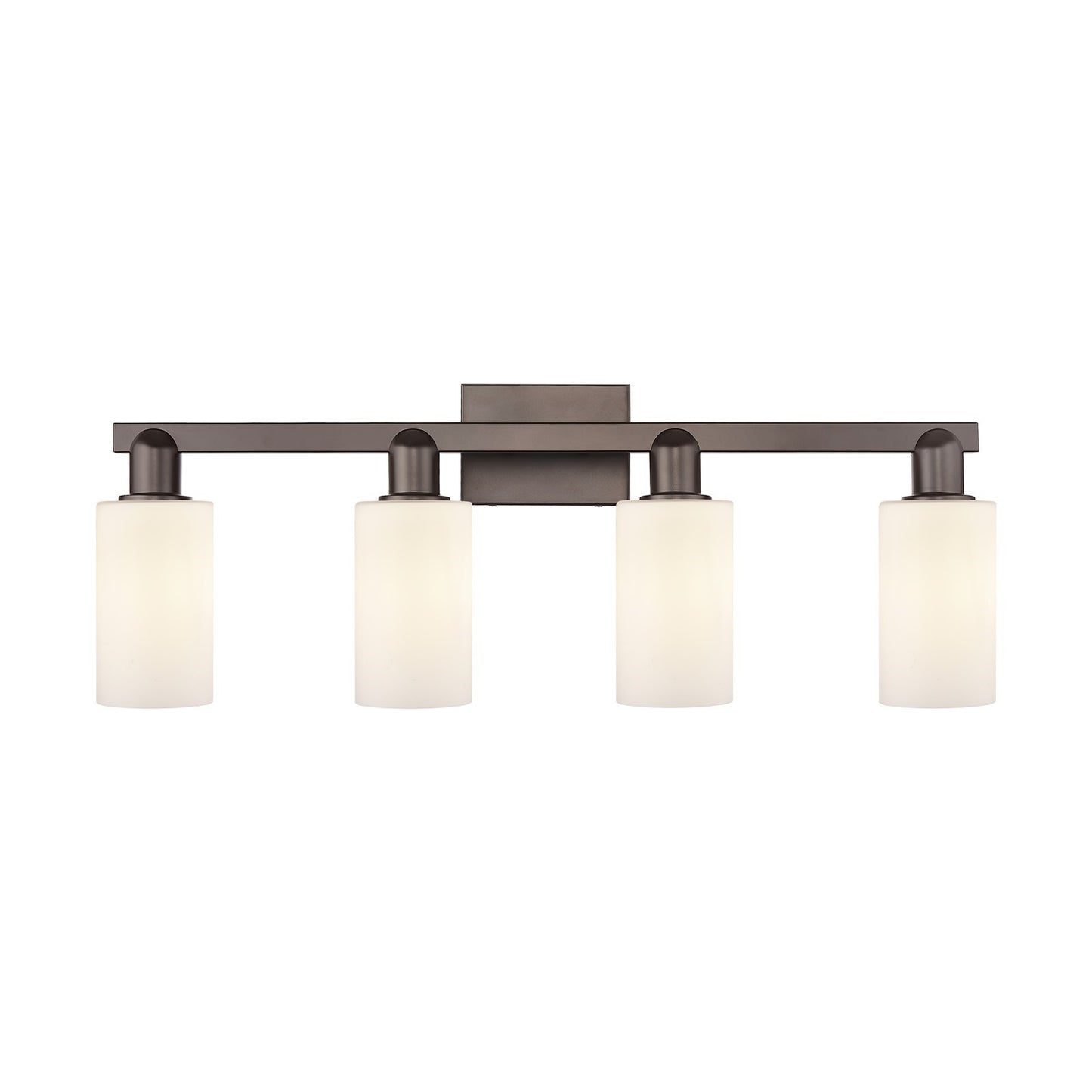 Innovations Clymer 31in 4-Light Bath Vanity Light | Industrial Oil Rubbed Bronze Steel and Matte White Glass | Bathroom Vanity | Model 716-4W-OB-G801