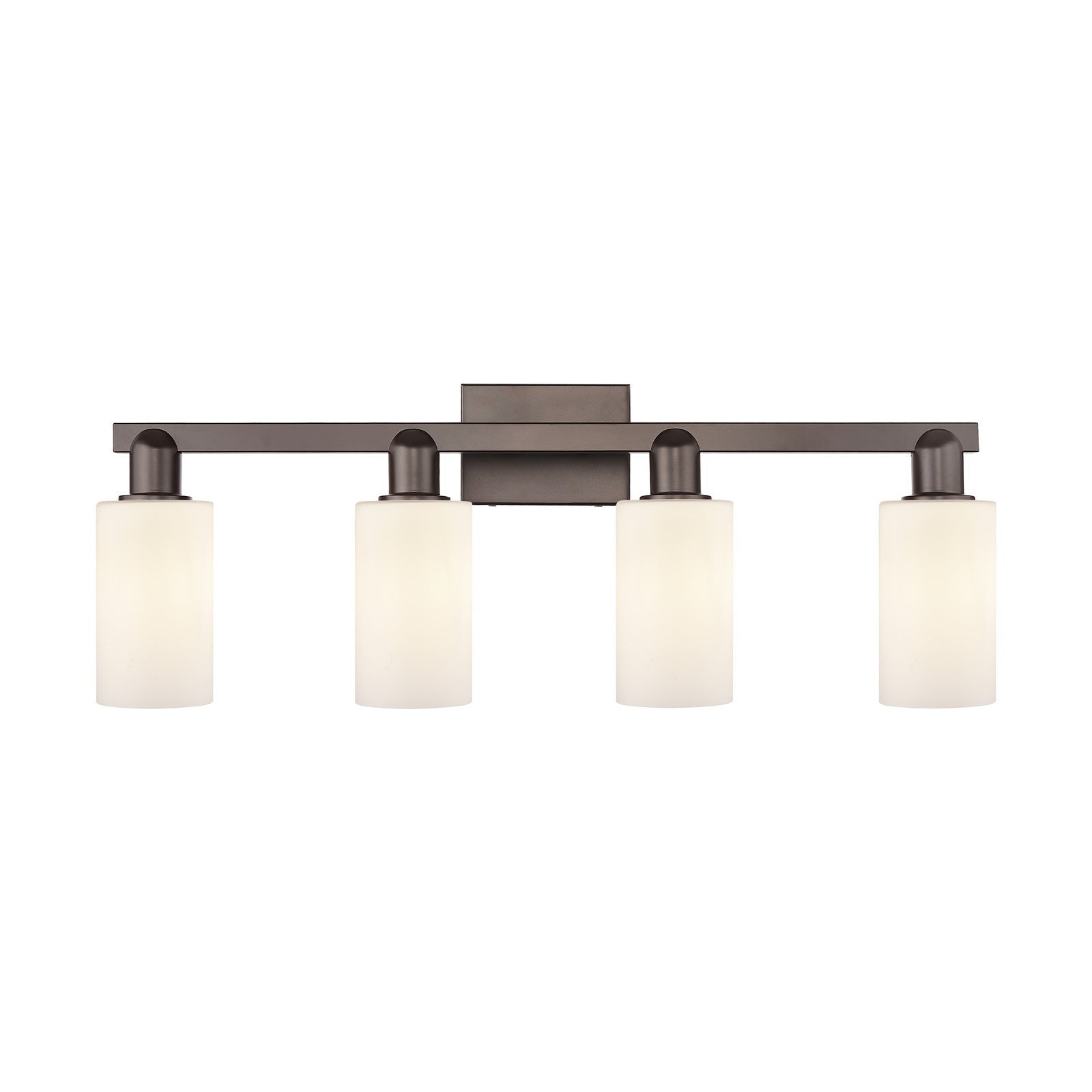 Innovations Clymer 31in 4-Light Bath Vanity Light | Industrial Oil Rubbed Bronze Steel and Matte White Glass | Bathroom Vanity | Model 716-4W-OB-G801