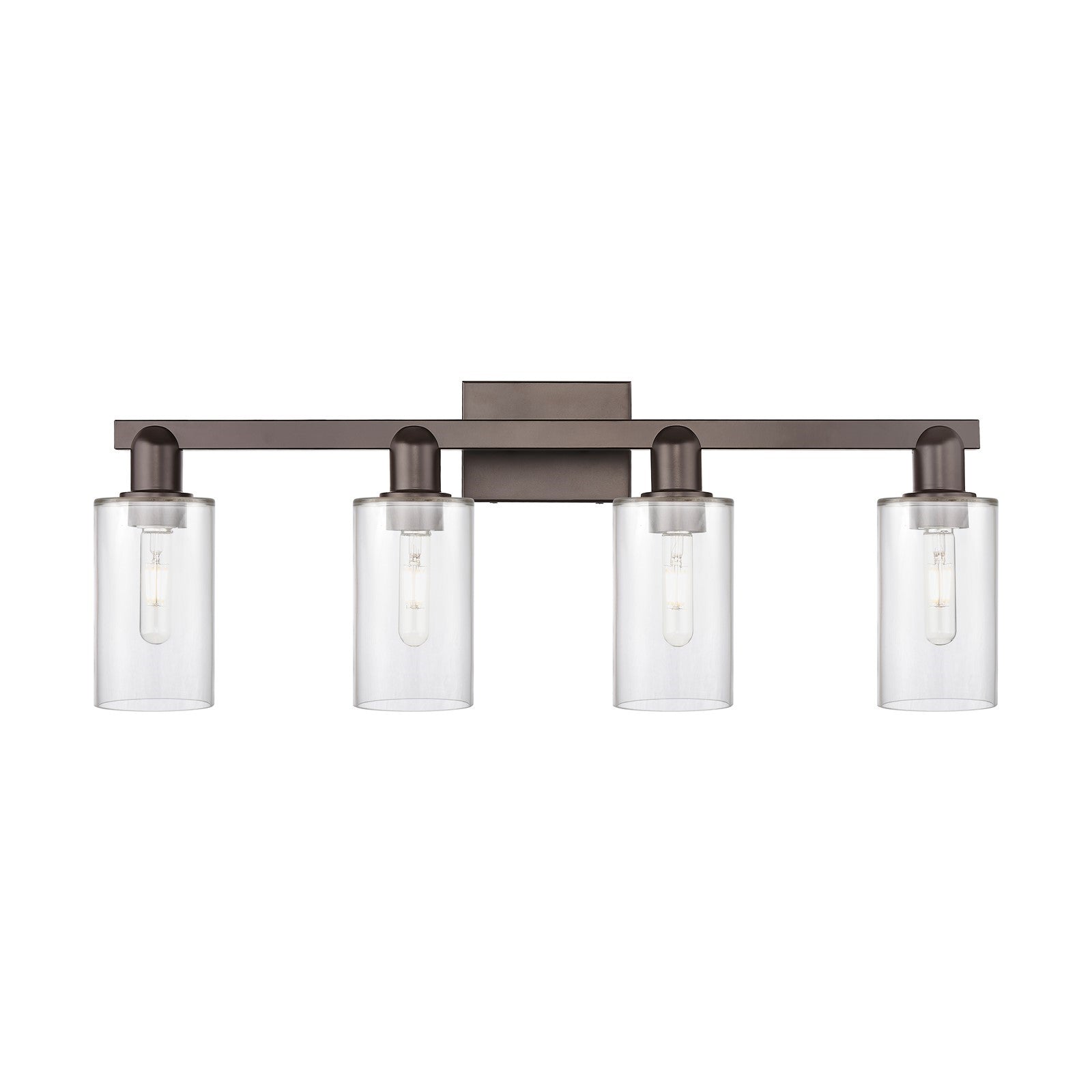 Innovations Clymer 31in 4-Light Bath Vanity Light | Industrial Oil Rubbed Bronze Steel and Clear Glass | Bathroom Vanity | Model 716-4W-OB-G802
