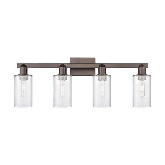 Innovations Clymer 31in 4-Light Bath Vanity Light | Industrial Oil Rubbed Bronze Steel and Clear Glass | Bathroom Vanity | Model 716-4W-OB-G802
