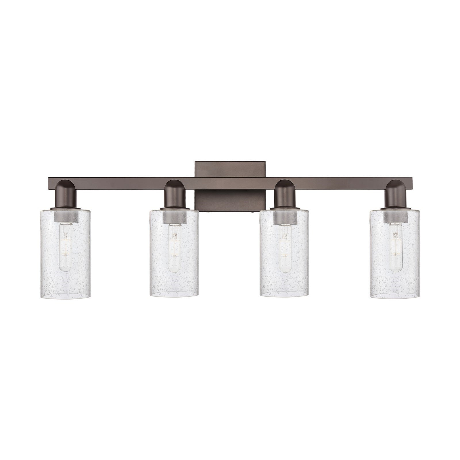 Innovations Clymer 31in 4-Light Bath Vanity Light | Industrial Oil Rubbed Bronze Steel and Seedy Glass | Bathroom Vanity | Model 716-4W-OB-G804