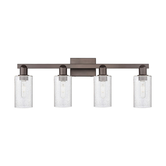 Innovations Clymer 31in 4-Light Bath Vanity Light | Industrial Oil Rubbed Bronze Steel and Seedy Glass | Bathroom Vanity | Model 716-4W-OB-G804