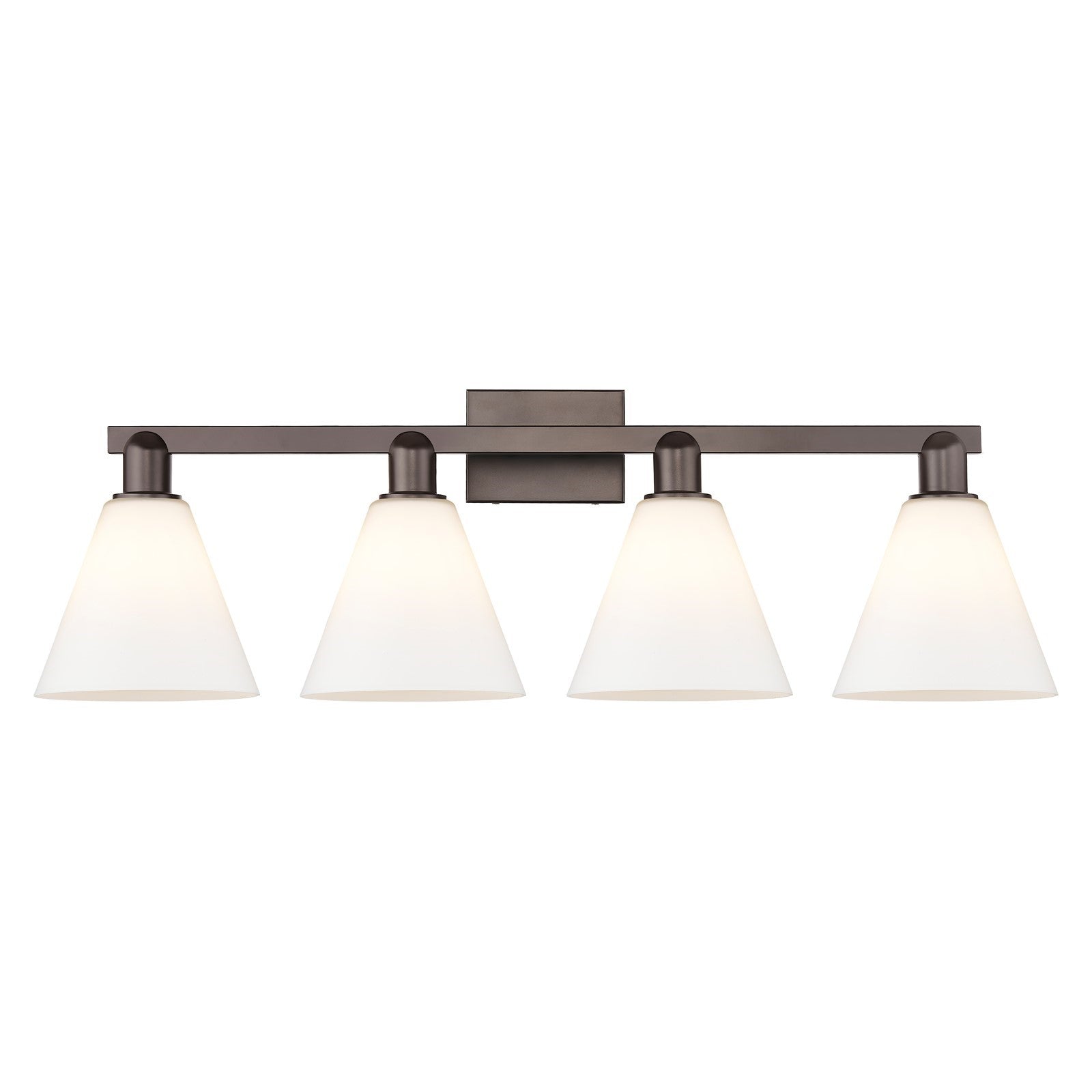 Innovations Berkshire Glass 35in 4-Light Bath Vanity Light | Industrial Oil Rubbed Bronze Steel and Matte White Glass | Bathroom | Model 716-4W-OB-GBC-81