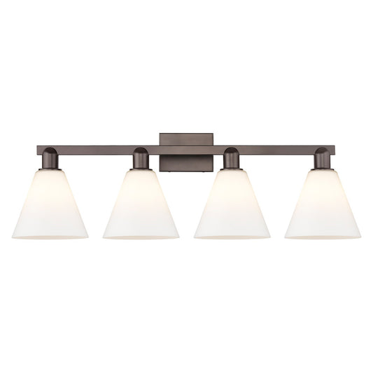 Innovations Berkshire Glass 35in 4-Light Bath Vanity Light | Industrial Oil Rubbed Bronze Steel and Matte White Glass | Bathroom | Model 716-4W-OB-GBC-81