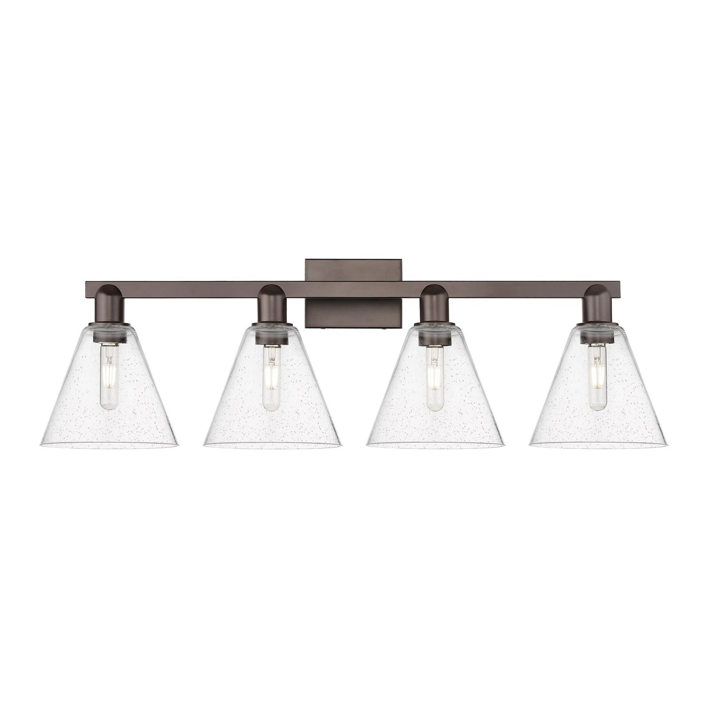 Innovations Berkshire Glass 35in 4-Light Bath Vanity | Industrial Oil Rubbed Bronze Steel and Seedy Glass | Bathroom Vanity | Model 716-4W-OB-GBC-84
