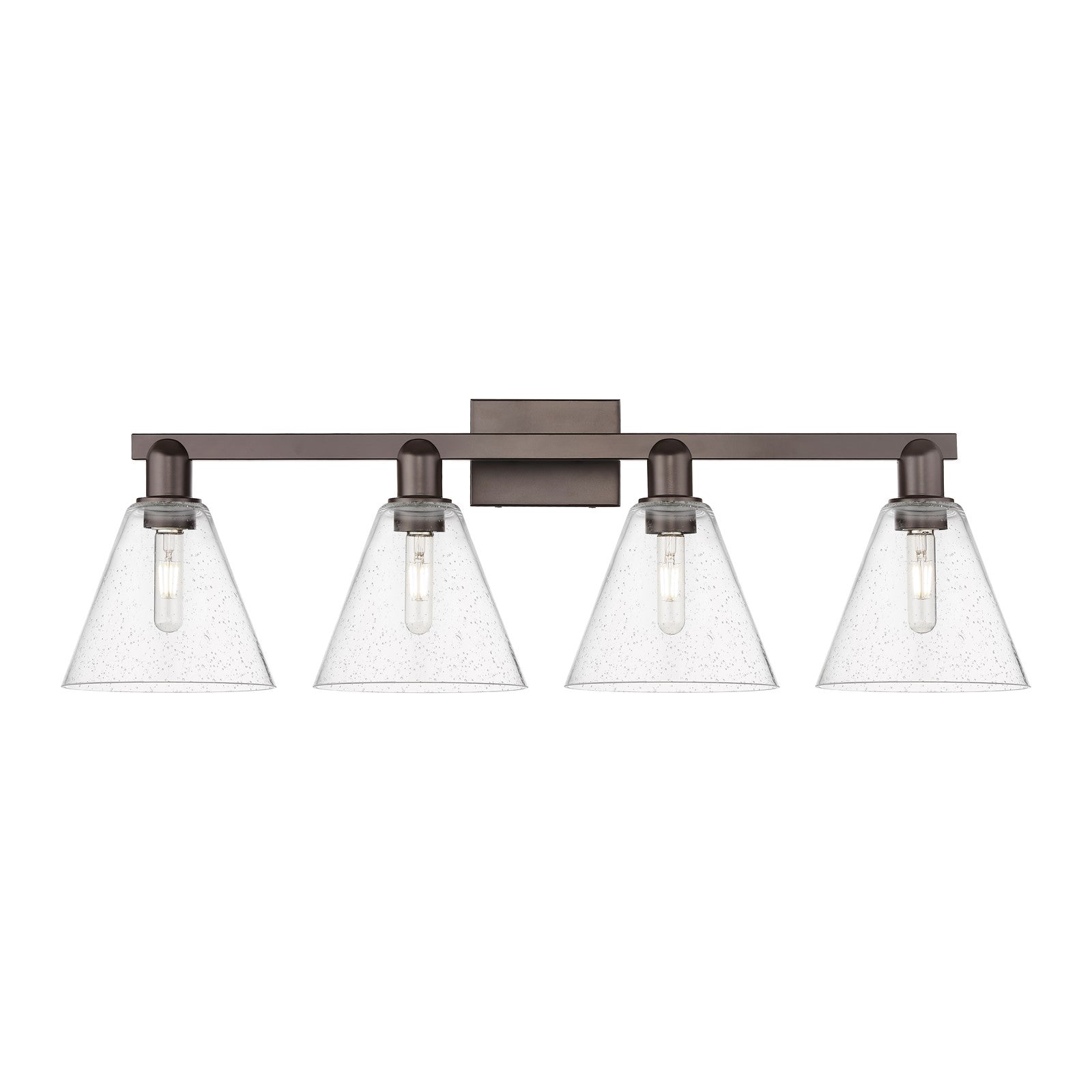 Innovations Berkshire Glass 35in 4-Light Bath Vanity | Industrial Oil Rubbed Bronze Steel and Seedy Glass | Bathroom Vanity | Model 716-4W-OB-GBC-84