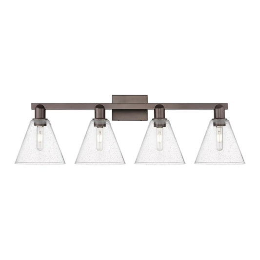 Innovations Berkshire Glass 35in 4-Light Bath Vanity | Industrial Oil Rubbed Bronze Steel and Seedy Glass | Bathroom Vanity | Model 716-4W-OB-GBC-84