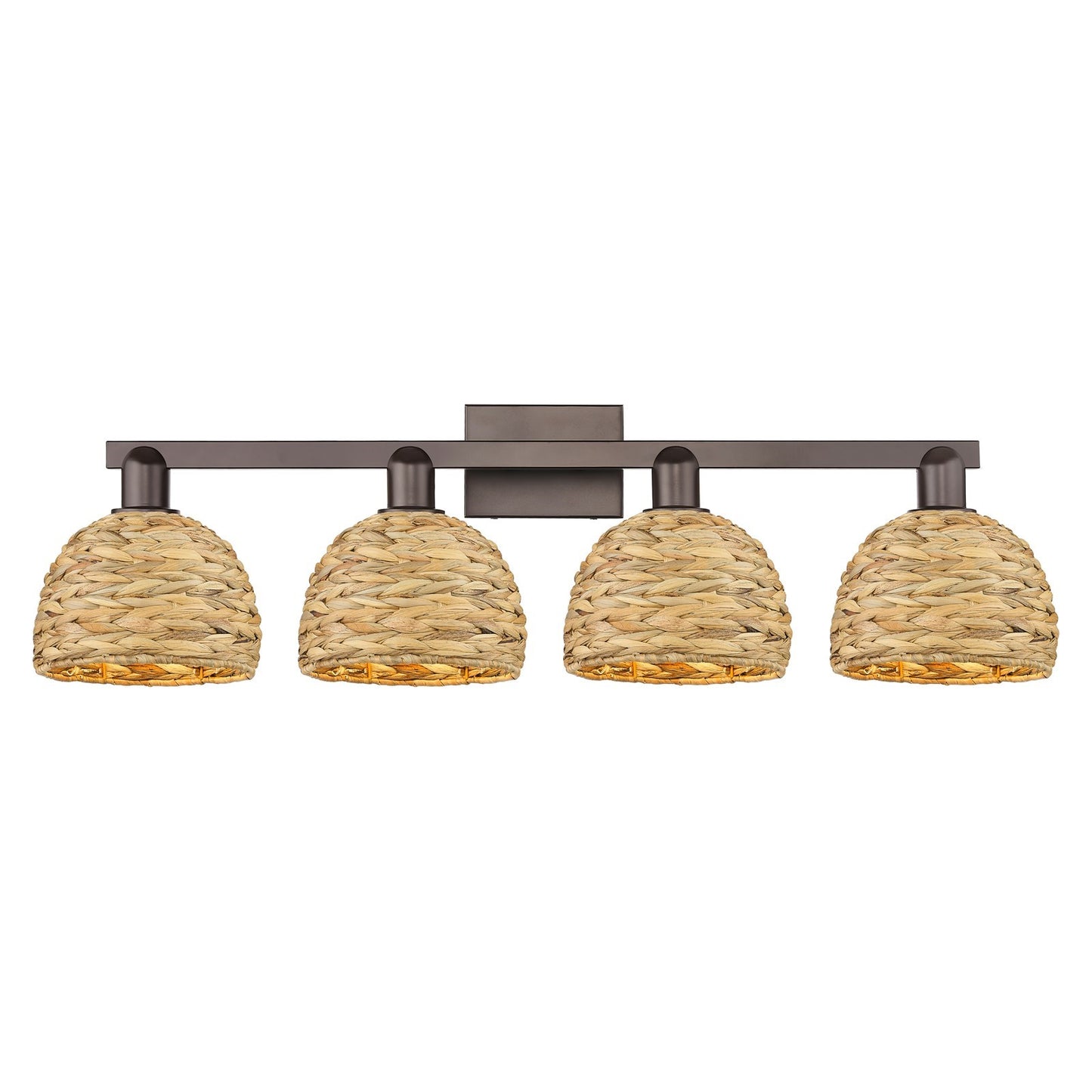 Innovations Woven Rattan 35in 4-Light Bath Vanity Light | Industrial Oil Rubbed Bronze and Natural Fiber Shade | Bathroom | Model 716-4W-OB-RBD-8-NAT