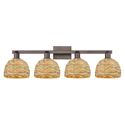Innovations Woven Rattan 35in 4-Light Bath Vanity Light | Industrial Oil Rubbed Bronze and Natural Fiber Shade | Bathroom | Model 716-4W-OB-RBD-8-NAT