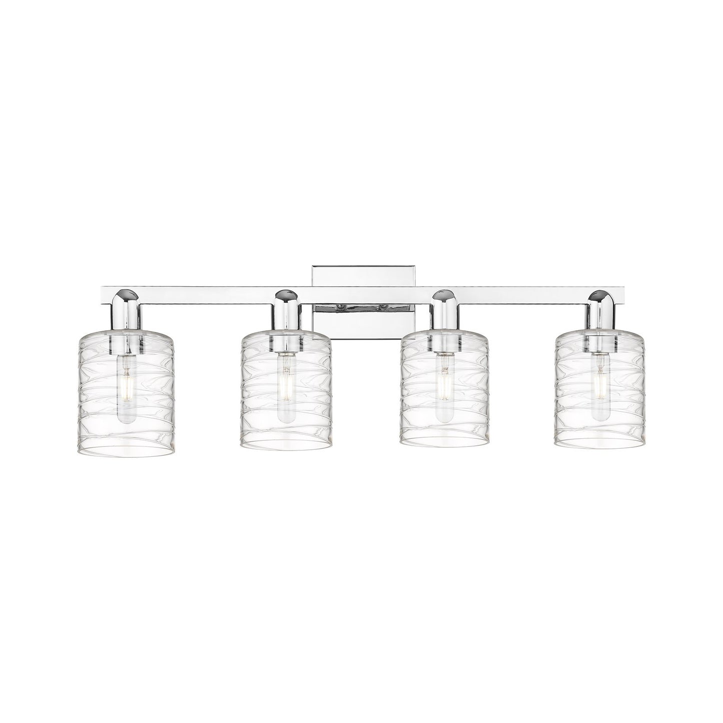 Innovations Cobbleskill 32in 4-Light Bath Vanity | Industrial Polished Chrome Steel and Deco Swirl Glass | Bathroom Vanity Light | Model 716-4W-PC-G1113