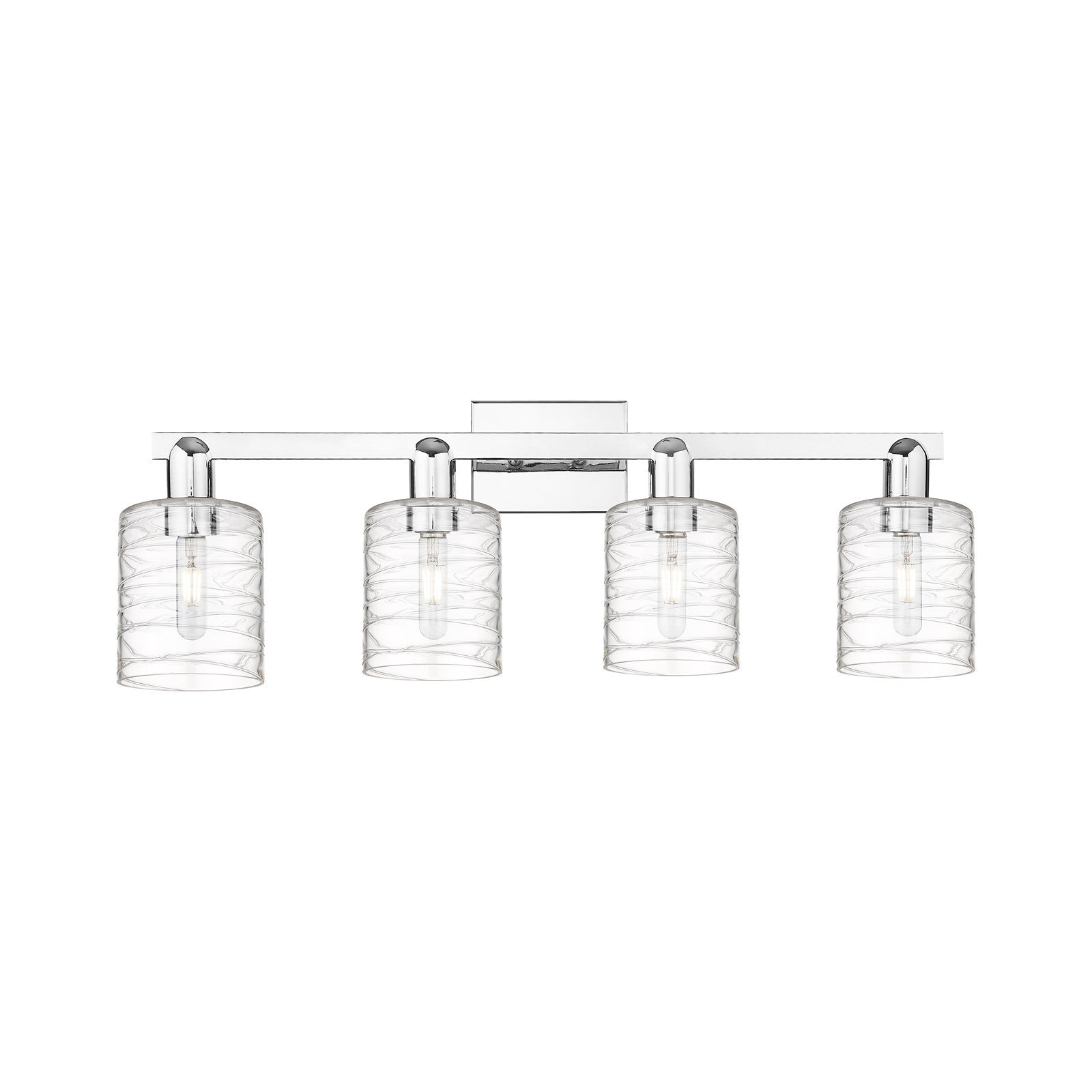 Innovations Cobbleskill 32in 4-Light Bath Vanity | Industrial Polished Chrome Steel and Deco Swirl Glass | Bathroom Vanity Light | Model 716-4W-PC-G1113